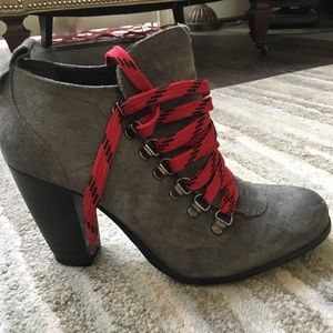 Size 9 Grey and Red Lace Up Booties